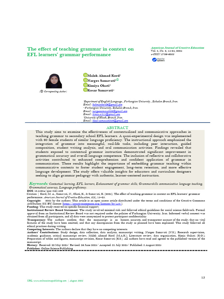 Contextual Grammar Teaching for EFL Learners | PDF | Language ...