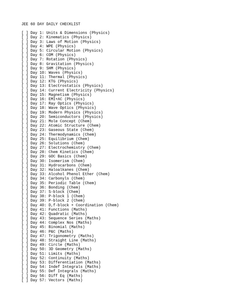 JEE 60-Day Study Checklist | PDF