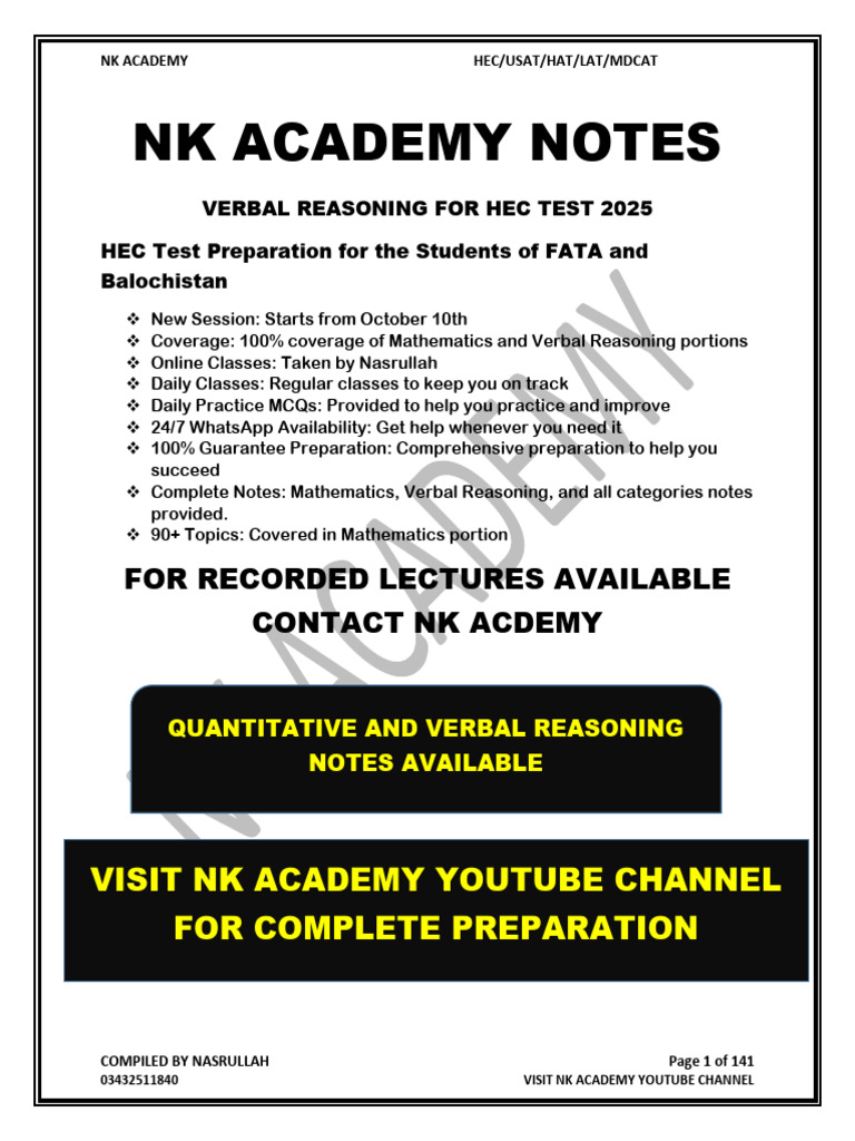 Hec English NK Academy Notes | PDF | Analogy