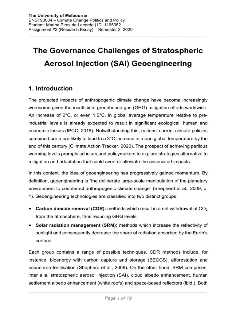Governance of Stratospheric Aerosol Injection | PDF | Climate ...