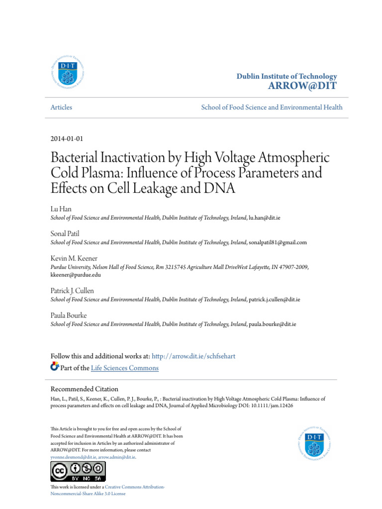 Bacterial Inactivation by High Voltage Atmospheric Cold Plasma - I ...
