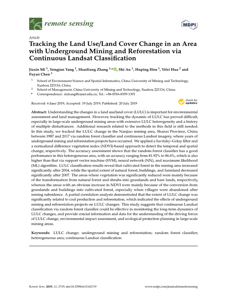 2019 - Tracking The Land Use - Land Cover Change in An Area With ...