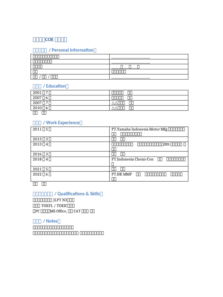 Coe Cv Format | PDF