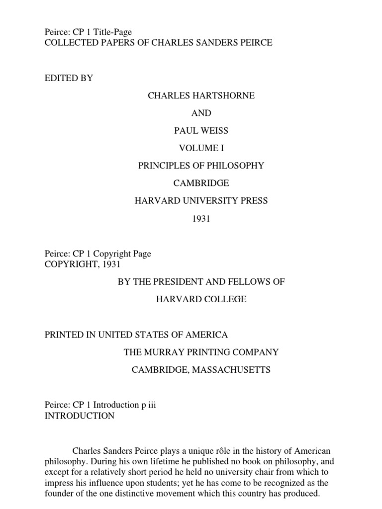Charles Pierce - Collected Papers Vol. 1 | PDF | Charles Sanders Peirce ...