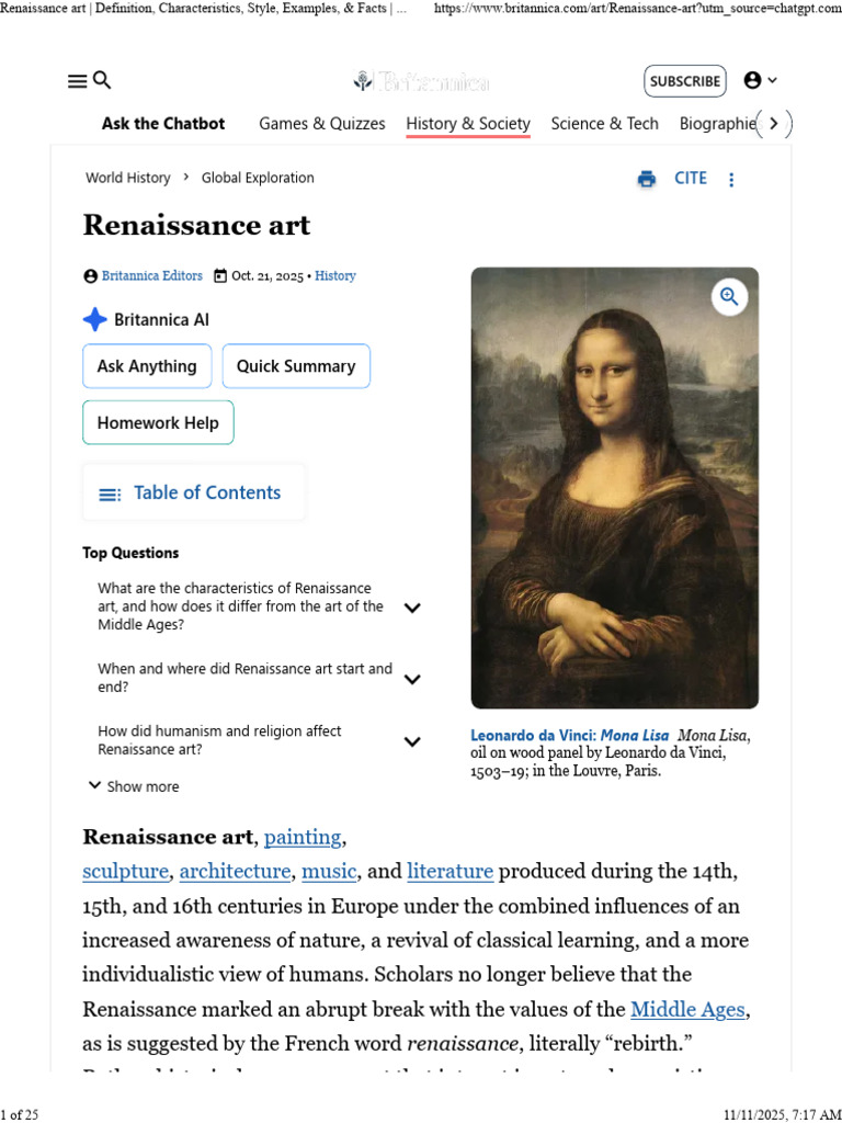 Renaissance Art Definition Characteristics Style Examples Facts