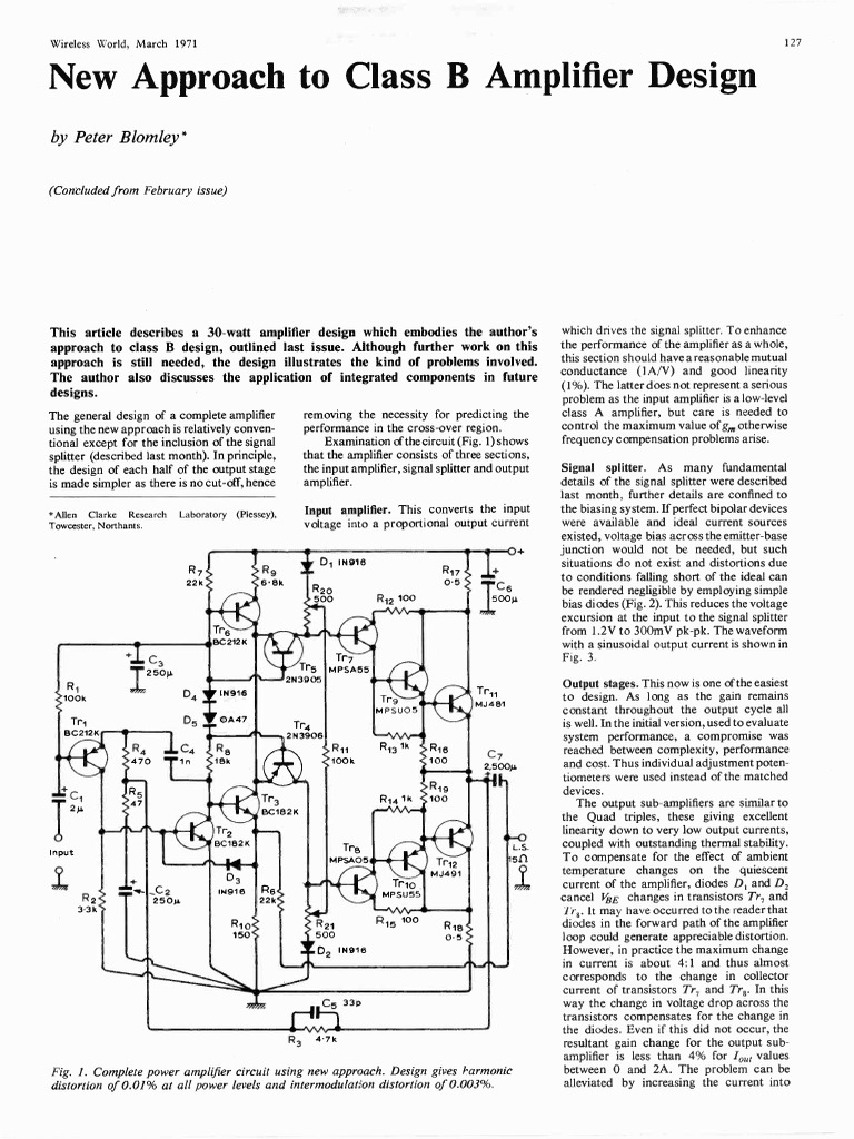 Class B Amplifier Design Insights | PDF | Amplifier | Distortion