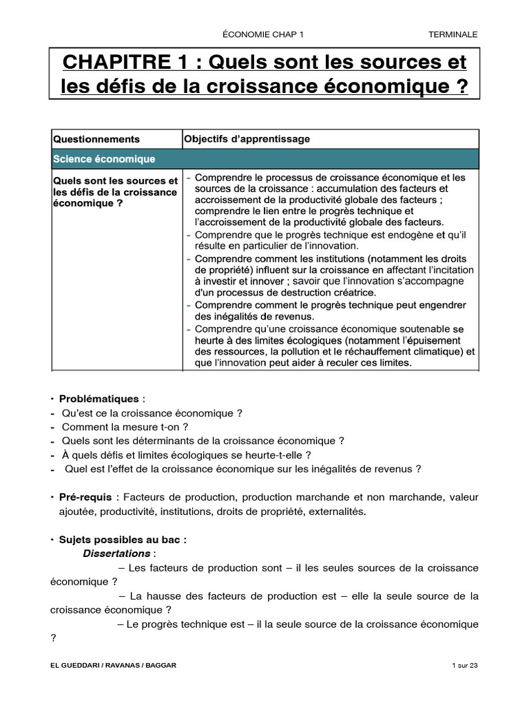 Sources et défis de la croissance économique | PDF | Croissance ...