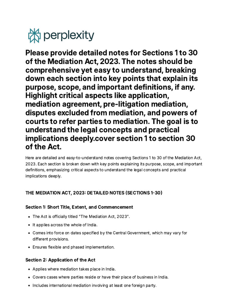 Mediation Act 2023: Sections 1-30 Summary | PDF | Mediation | Judiciaries
