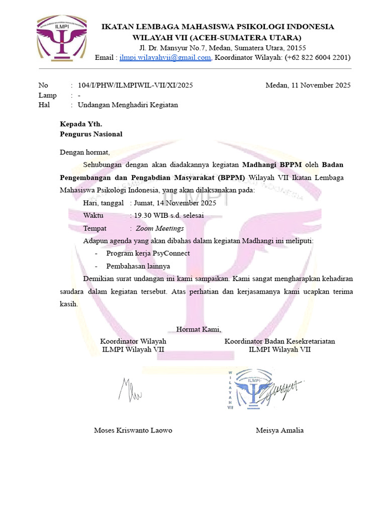 Undangan Kegiatan Madhangi BPPM ILMPI | PDF