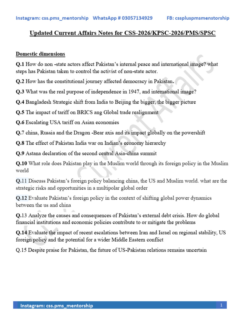 Updated CSS-2026 Current Affairs Notes | PDF | Pakistan | Donald Trump