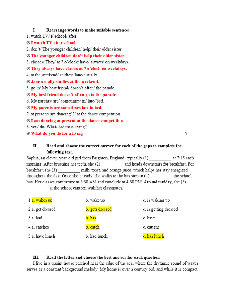 Sentence Structure and Comprehension Exercises | PDF