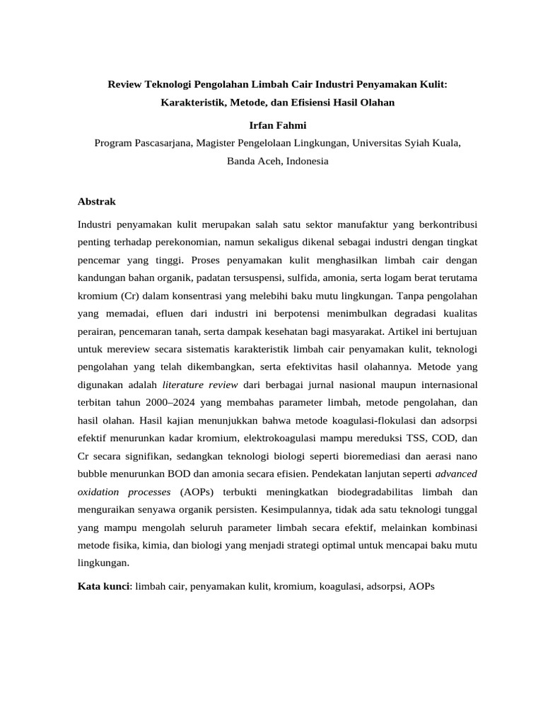 Teknologi Pengolahan Limbah Cair Kulit | PDF