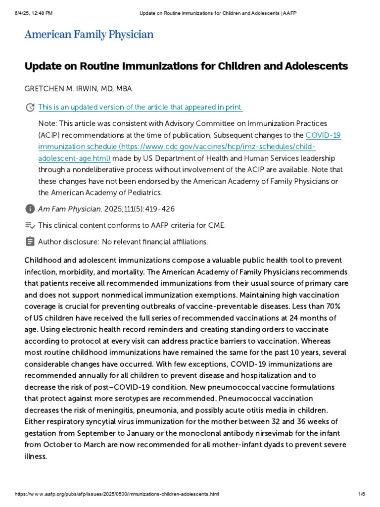 Children's Immunization Update 2025 | PDF | Vaccines | Vaccination