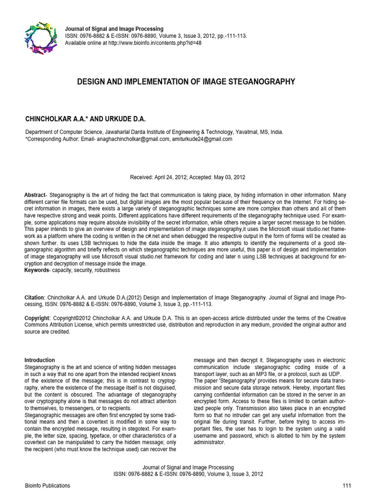 Image Steganography Design & Implementation | PDF | Computer File ...
