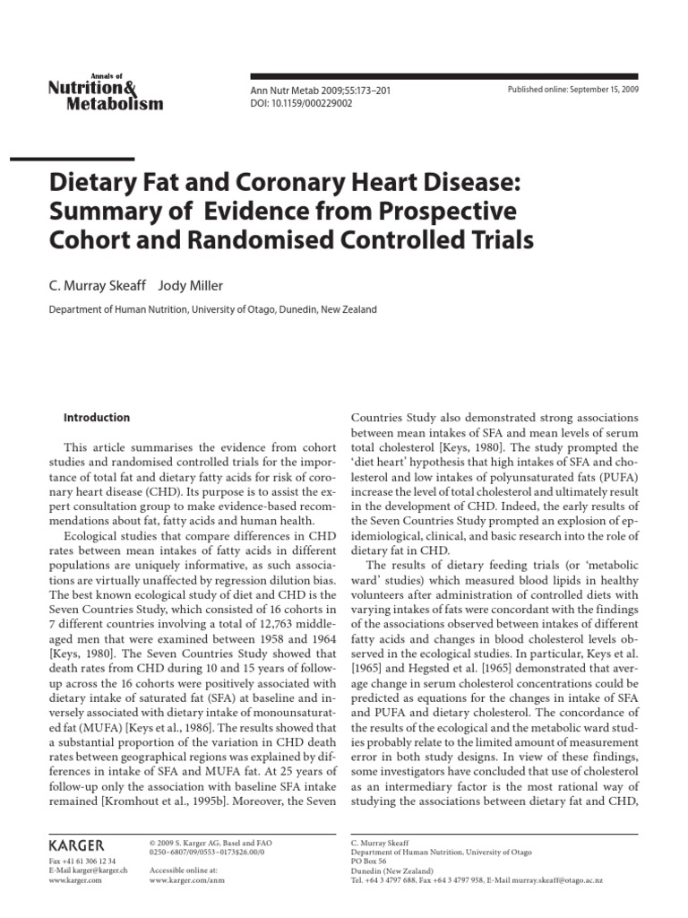 Dietary Fat and Coronary Heart Disease - Summary of Evidence From ...