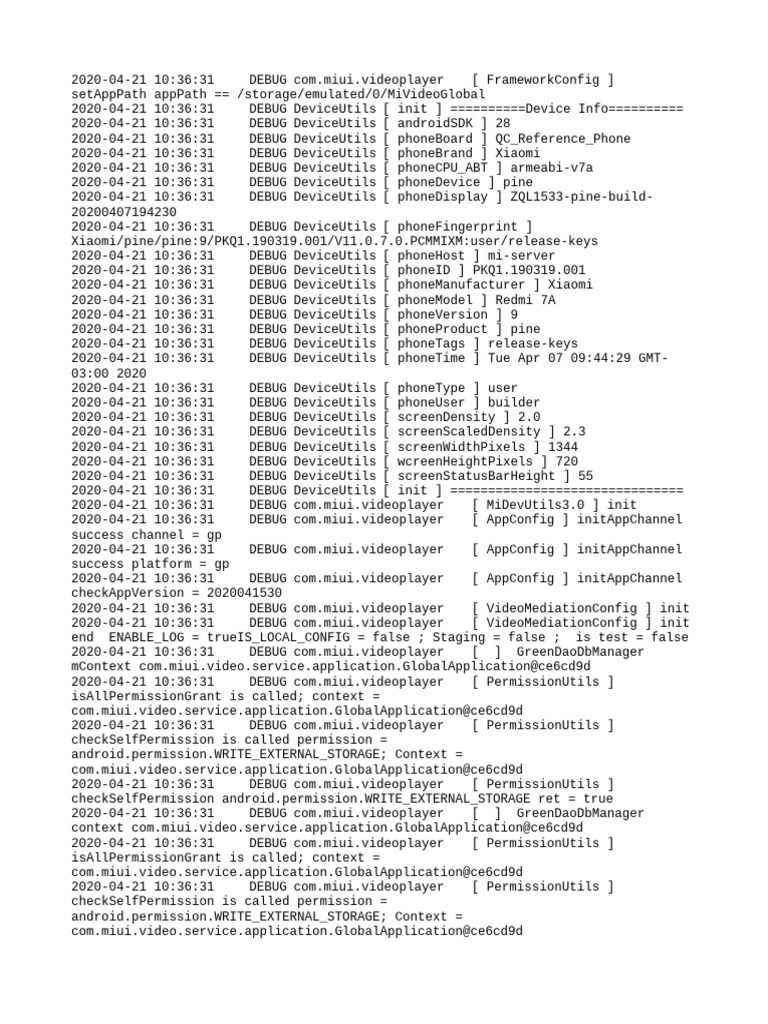 Xiaomi Redmi 7A Device Debug Log | PDF | Computer File Formats | Multimedia