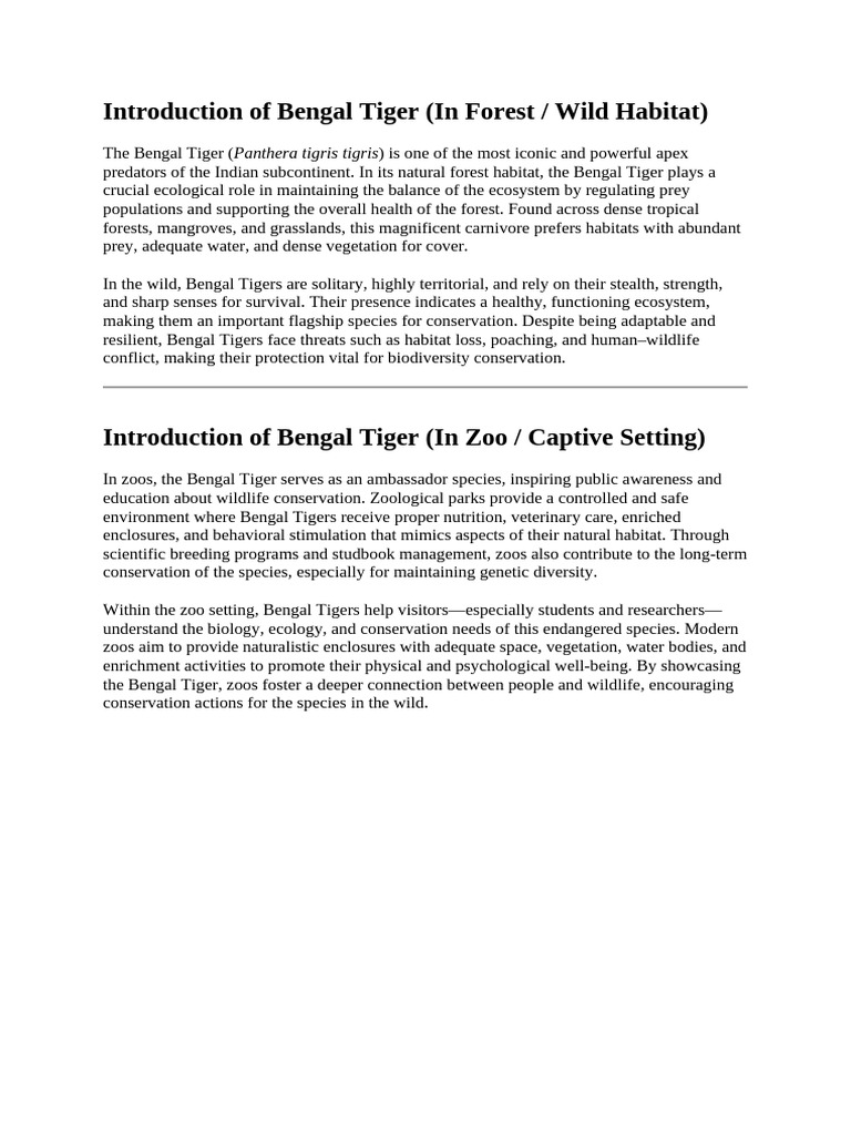 Introduction of Bengal Tiger | PDF