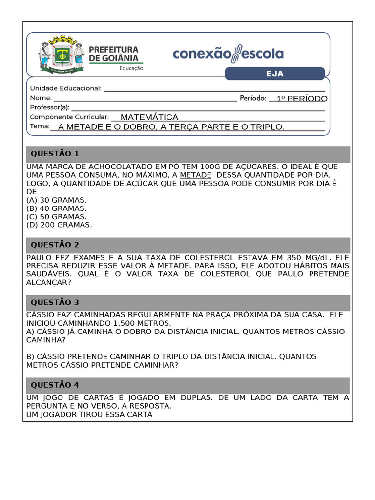 Aula 26 - A Metade e o Dobro, A Terça Parte e o Triplo_ Resolução de ...