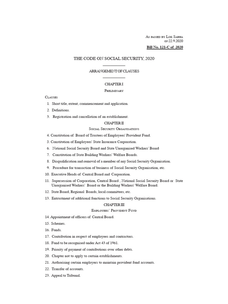 Ss Code as Passed by Lok Sabha | PDF | Employment | Social Security ...