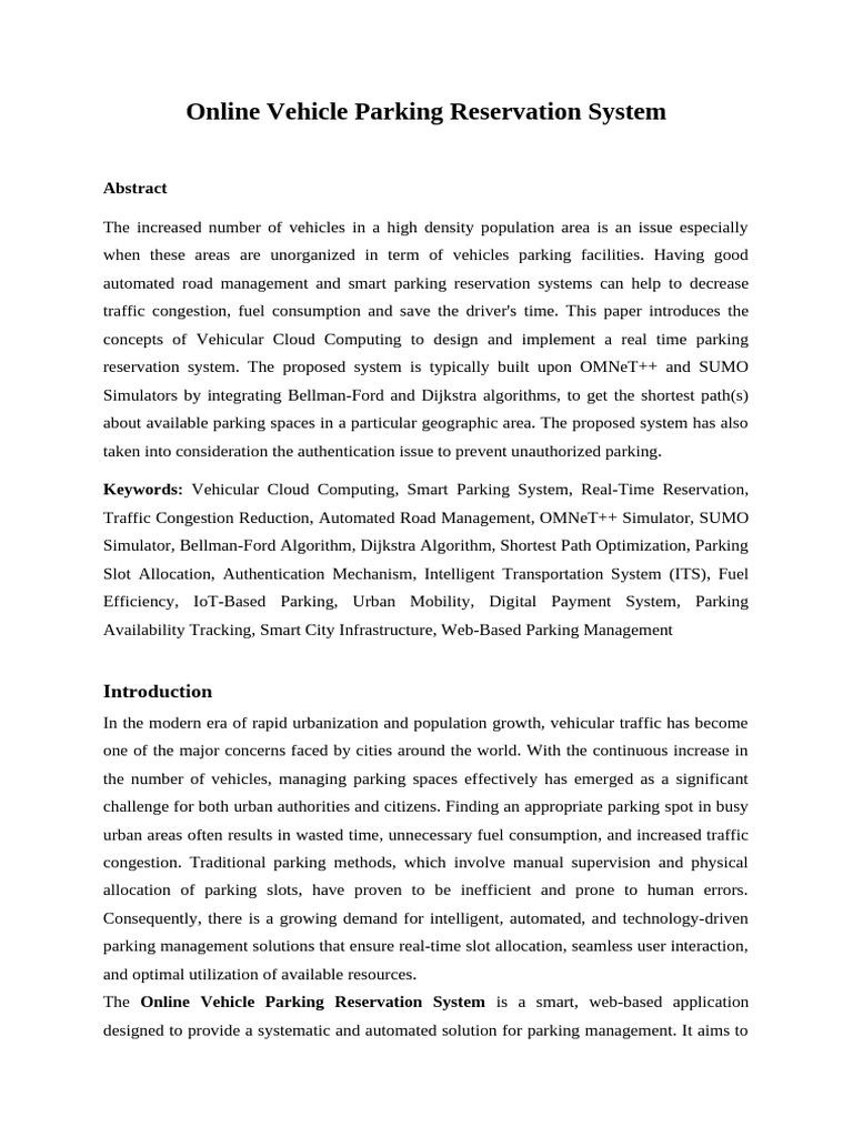 Smart Online Parking Reservation System | PDF | Parking | Internet Of ...