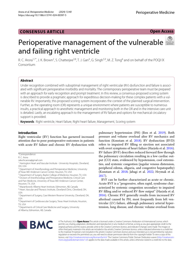 Perioperative Management of RV Failure | PDF | Anesthesia | Heart