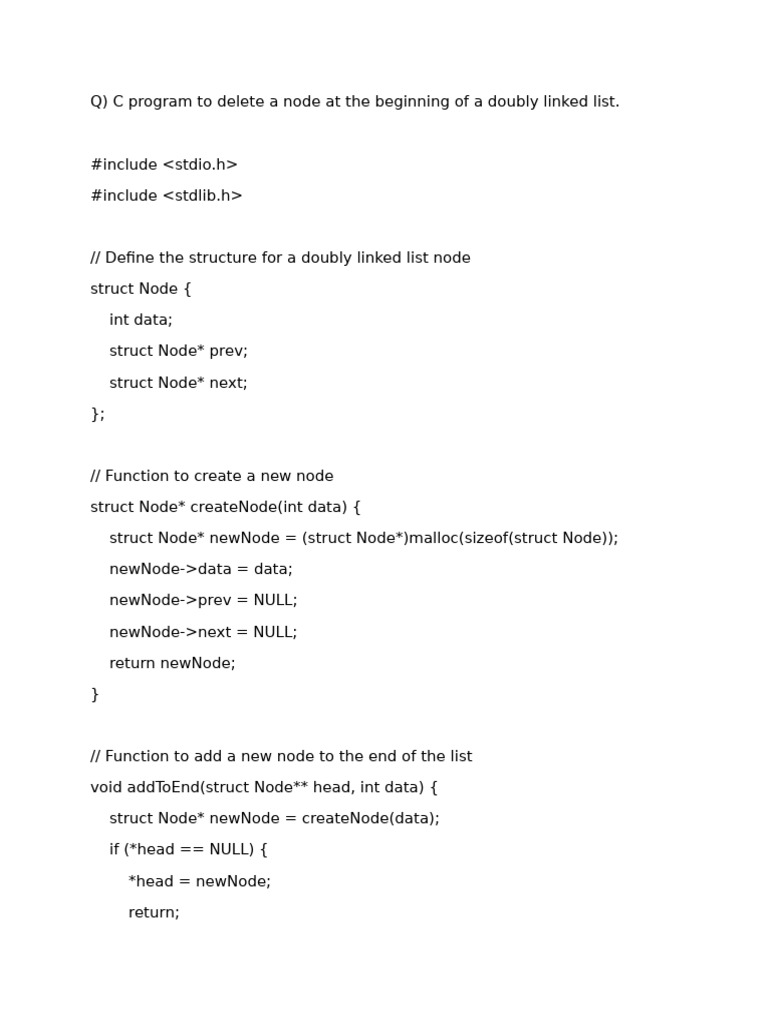 Doubly Linked List (Delete at Beginning) | PDF