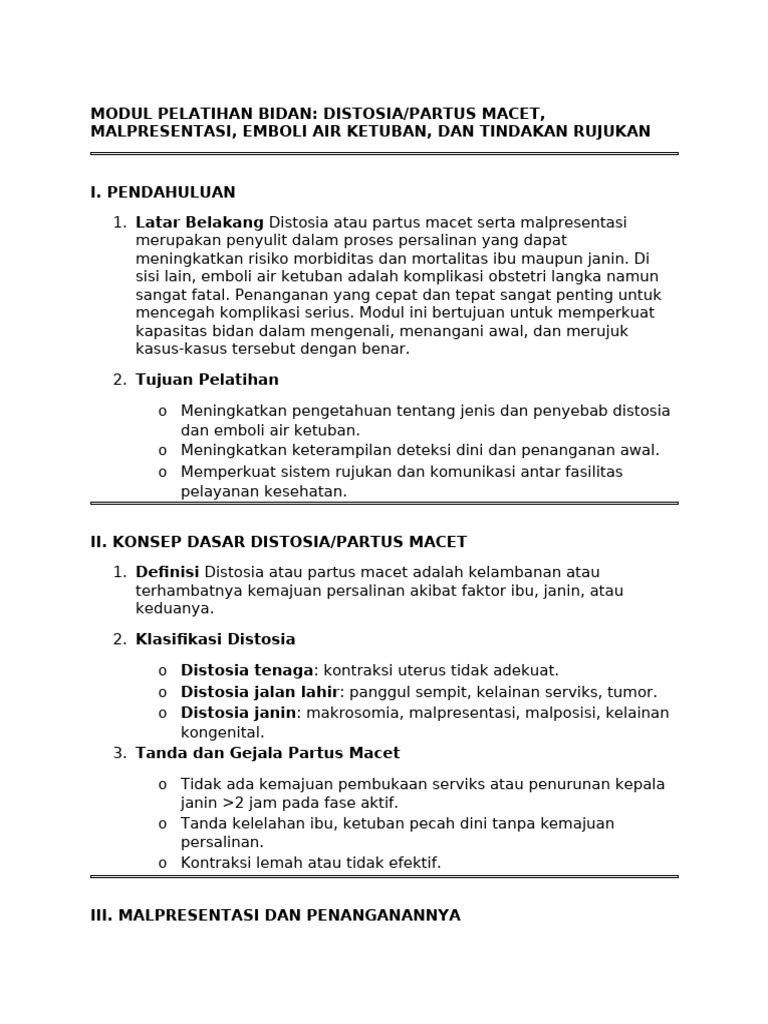 Modul Distosia Partus Macet | PDF