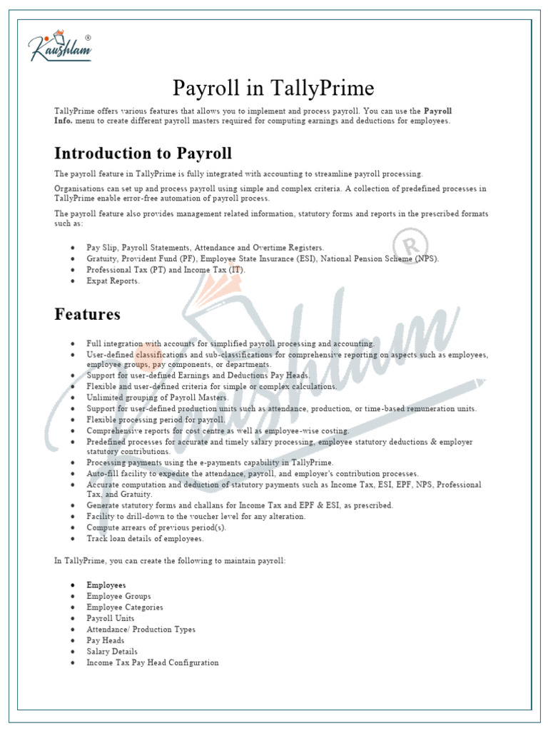 Chapter 26+Payroll+in+TallyPrime+Part+1+Up | PDF | Payroll | Salary