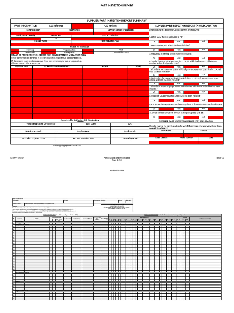 3072-JLR-TMP-560999 Part Inspection Report Template Iss. 4.0 | PDF ...