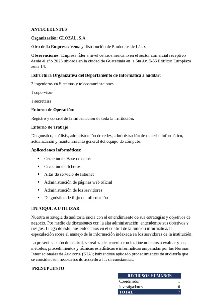 Programa de Auditoria V Plan de Auditoria | PDF | Auditoría | Informática