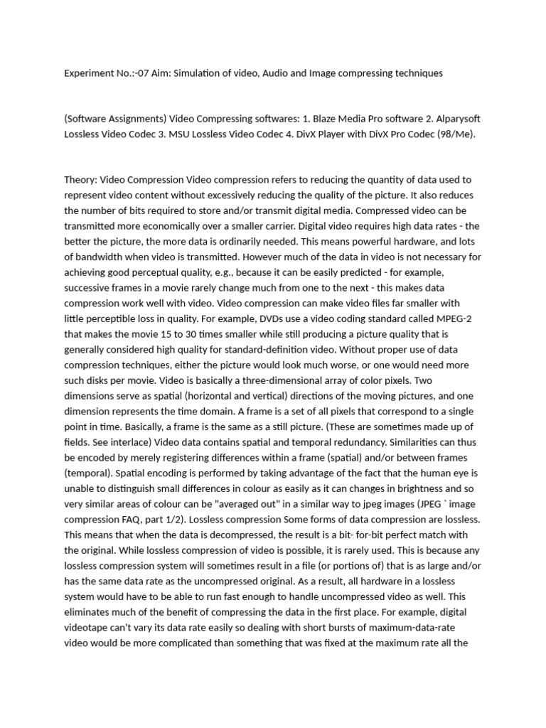 Experiment No7 | PDF | Data Compression | Video