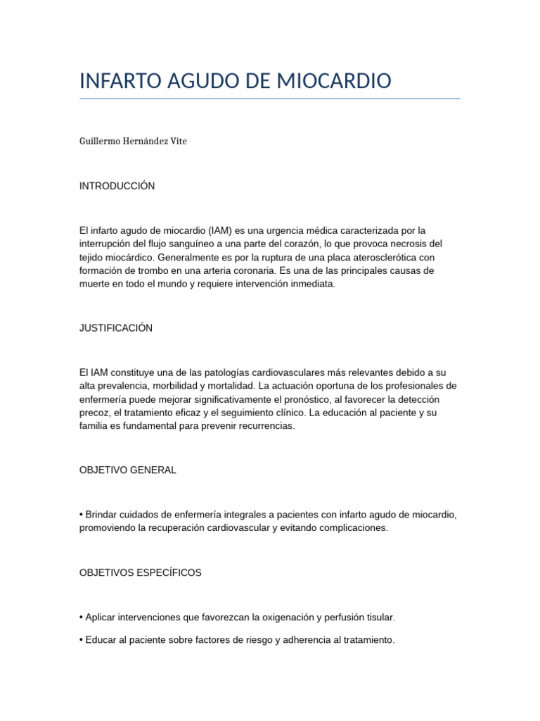 Cuidados de Enfermería en Infarto Miocárdico | PDF | Infarto de ...