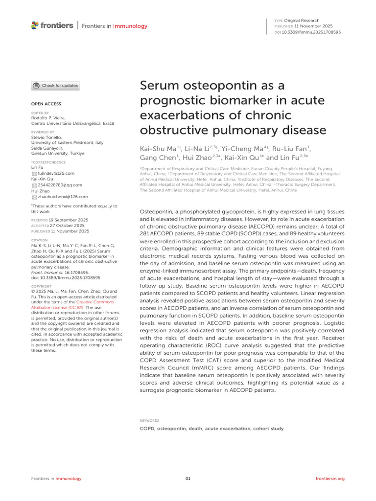 Serum Osteopontin As A Prognostic Biomarker in Acu | PDF | Chronic ...