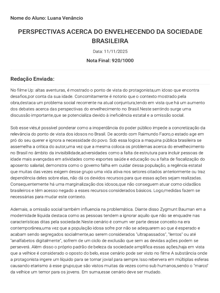 Envelhecimento e Desafios no Brasil | PDF | Assunto (gramática) | Estado