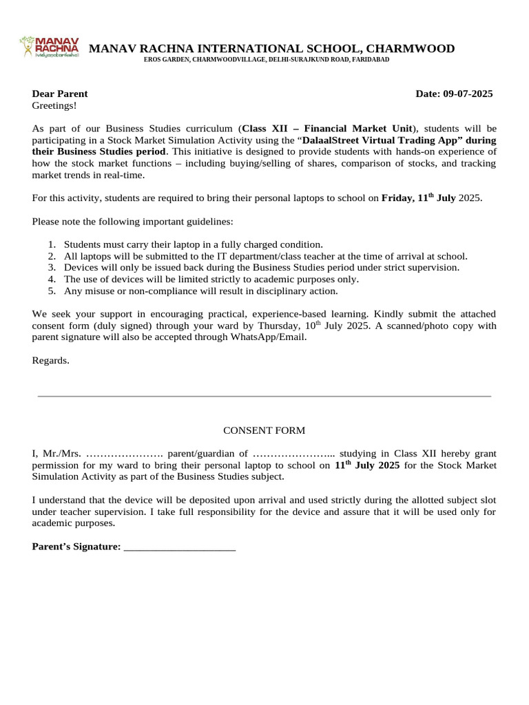 Consent Form (12 Stock Market Simulation) | PDF