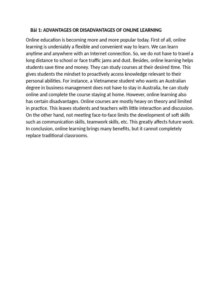 Advantages and Disadvantages of Online Learning | PDF