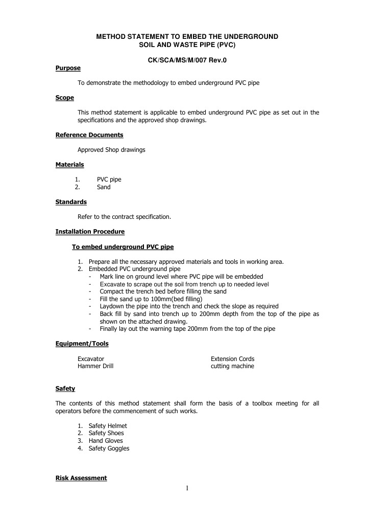 Method Statement of How To Embeded Uderground PVC Pipe | PDF ...