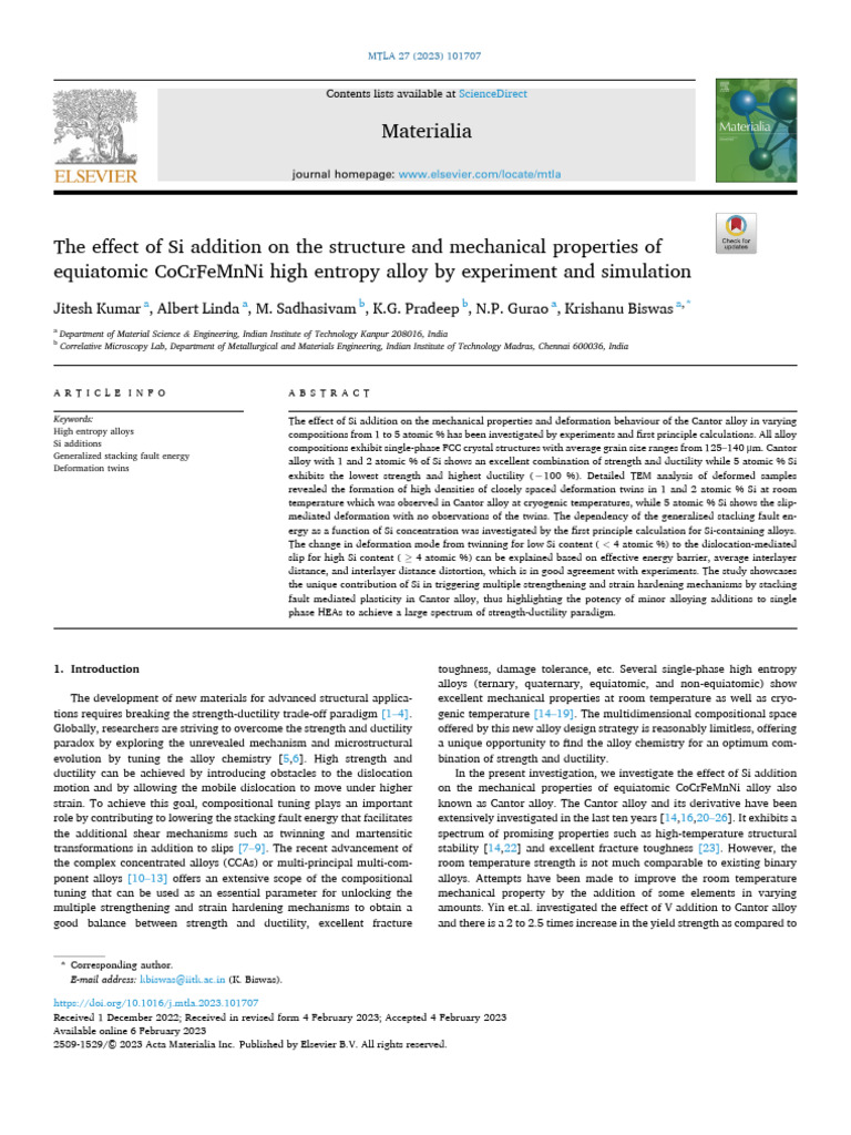 The Effect of Si Addition On The Structure and Mechanical Properties ...