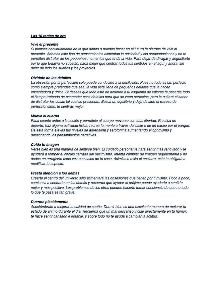 10 Reglas de Oro para Vivir Mejor | PDF