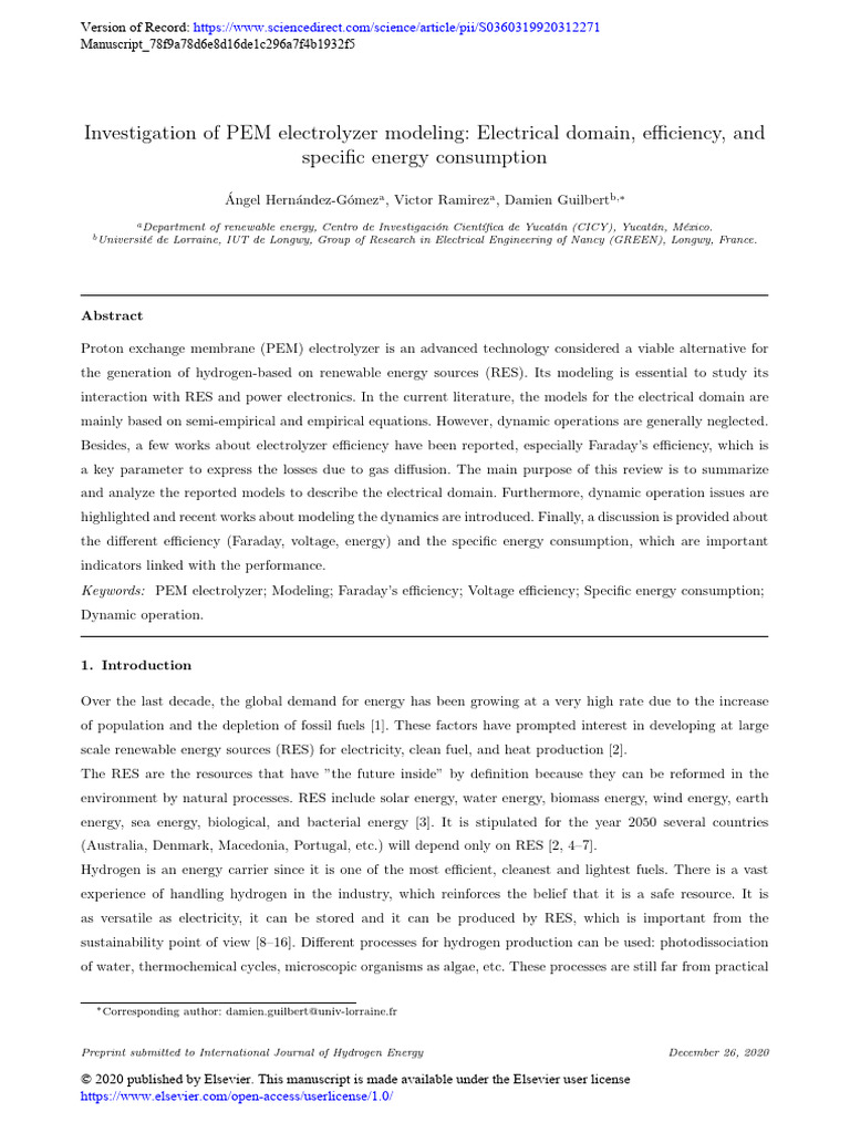 PEM Electrolyzer Modeling and Efficiency | PDF | Energy Technology ...