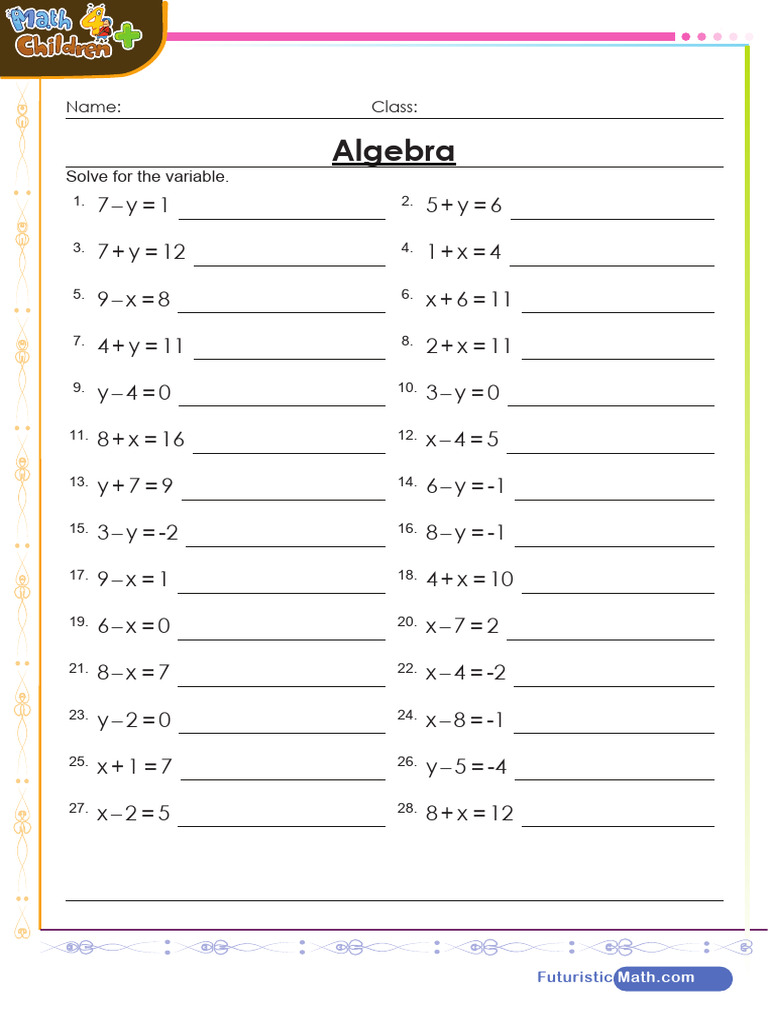 Algebra Solving for the Variable Worksheet | PDF | Chess Theory | Chess