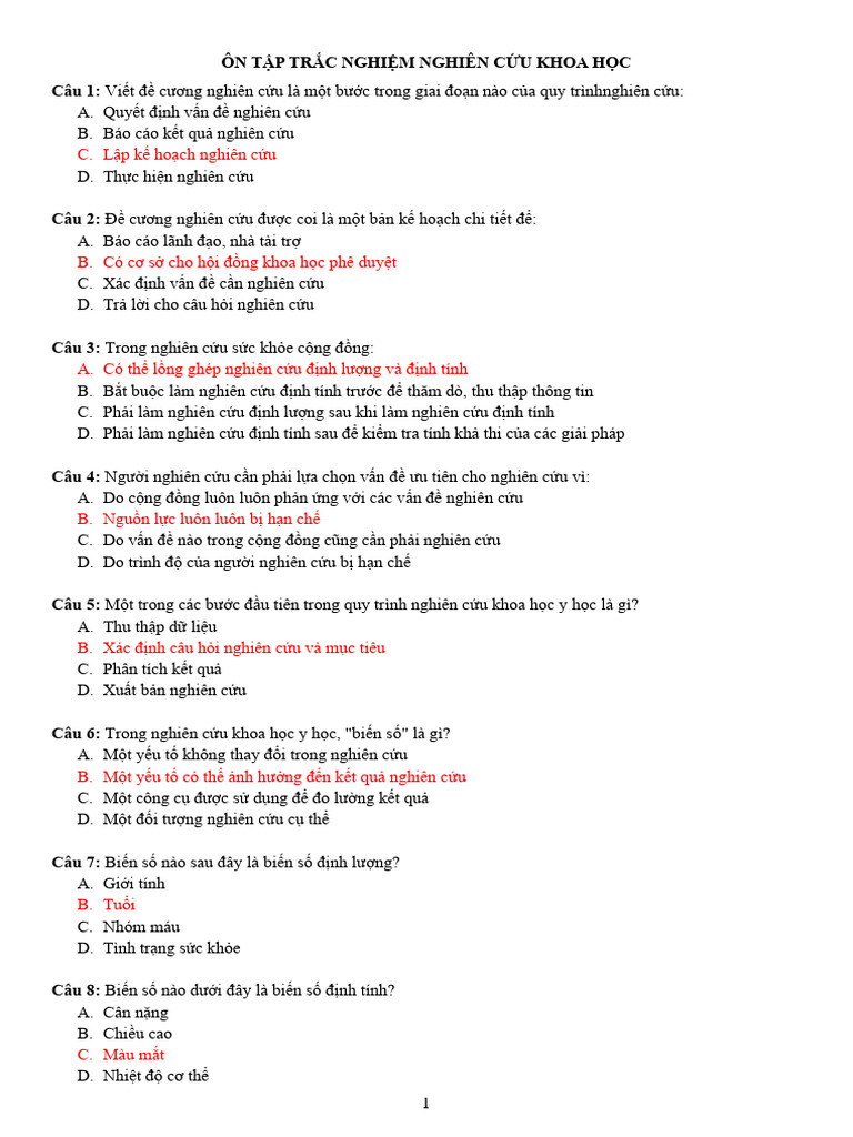 NCKH - On Tap Trac Nghiem | PDF