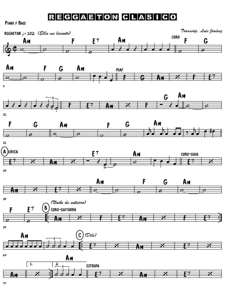 Letras y acordes de reggaetón clásico | PDF