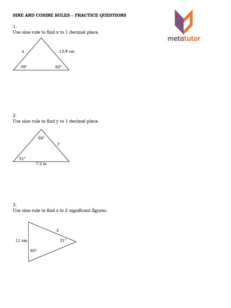 Sine and Cosine Rules Practice Questions | PDF | Chess