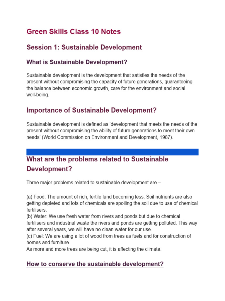 Sustainable Development Class 10 Notes | PDF | Sustainability ...