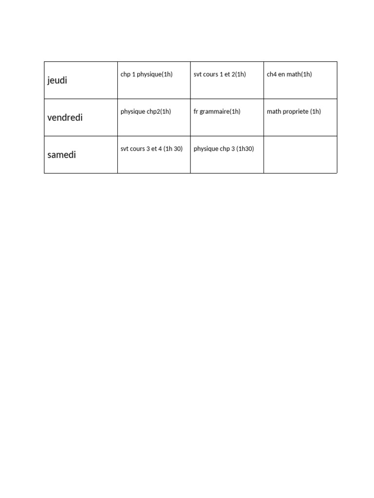 Emploi du temps des cours de la semaine | PDF