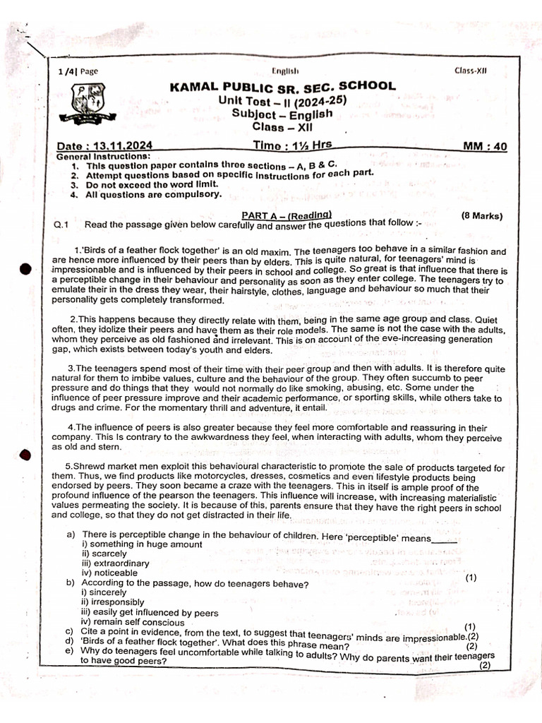 English UT-2 2024 | PDF