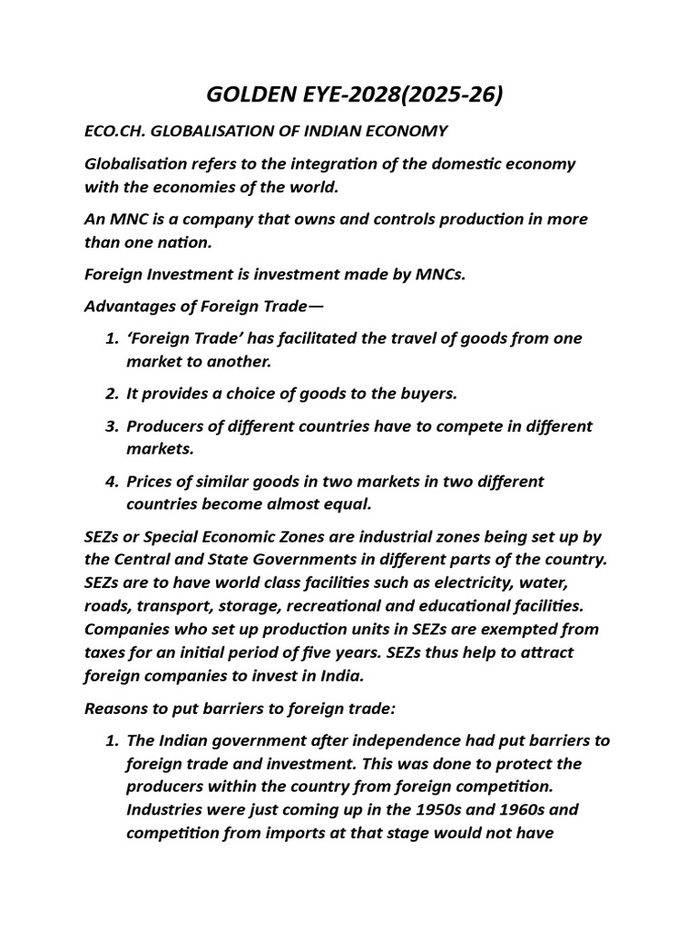 Ge28-Eco - Globalisation of Indian Economy Notes &Q&A | PDF ...