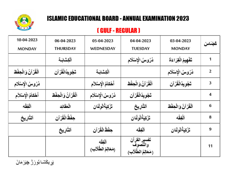Annual Exam Time Table Regular PDF | PDF