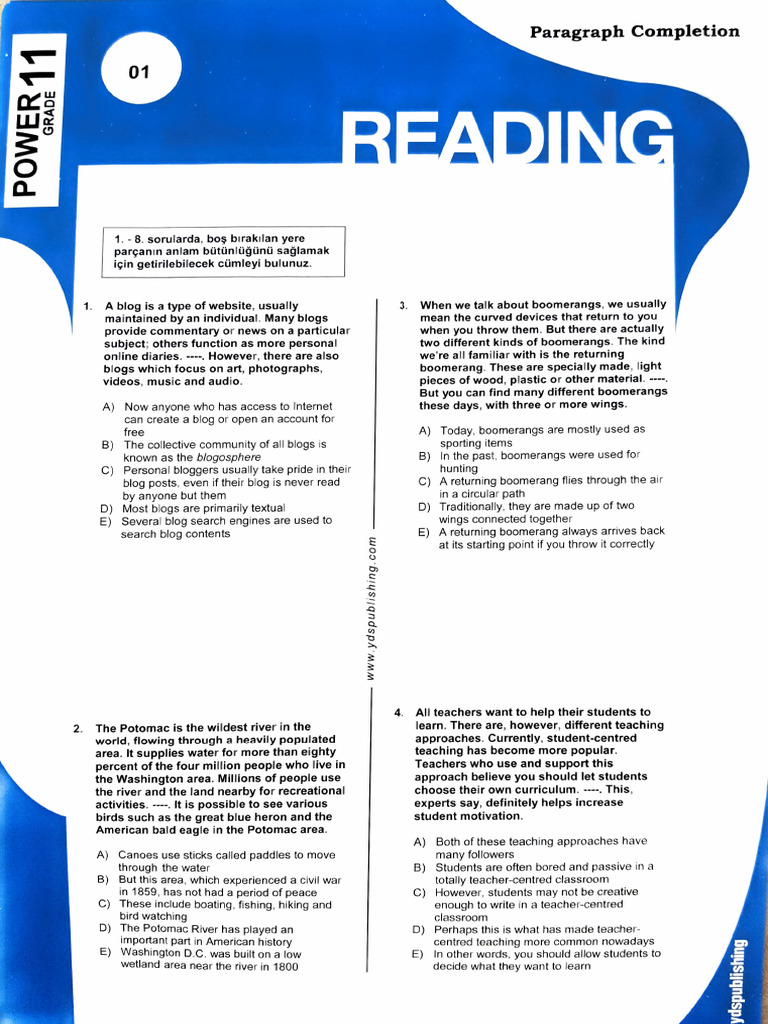 Paragraph Completion Power Yaprak | PDF